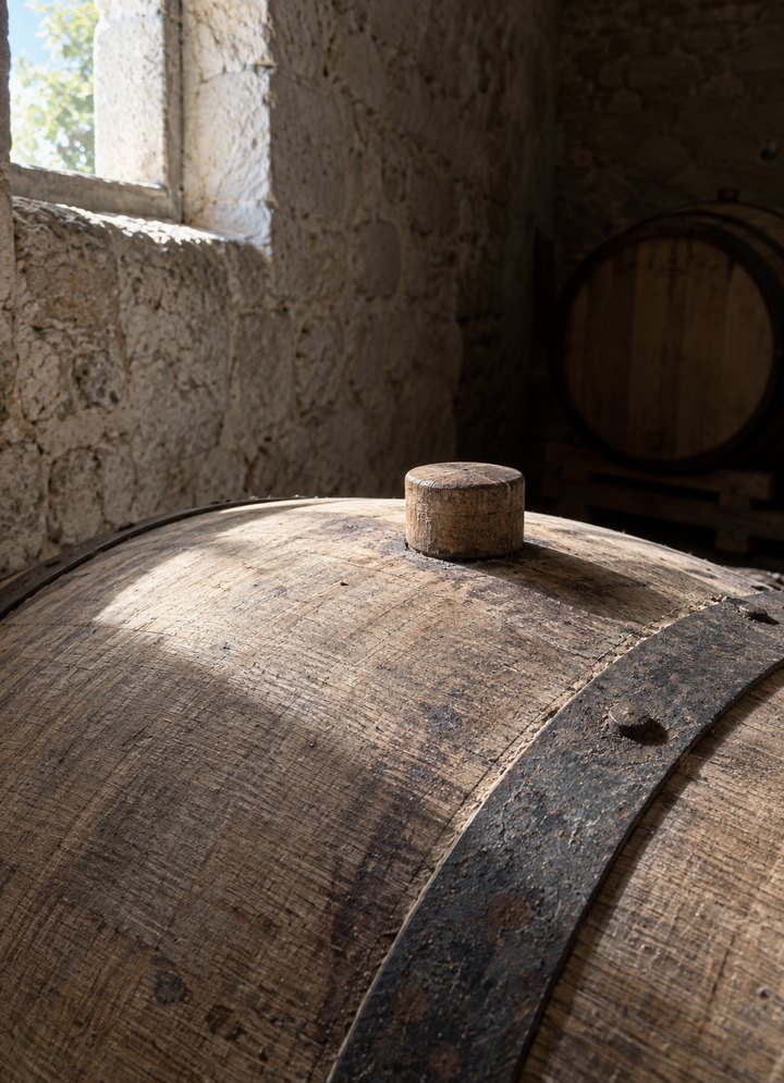 Staves, hoop and bung of an oak barrel