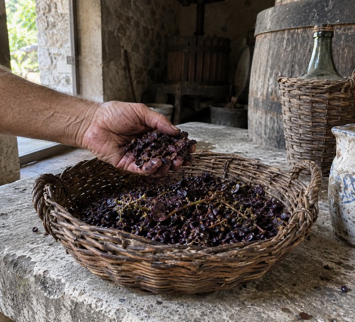 Skins gathered by hand in a basket