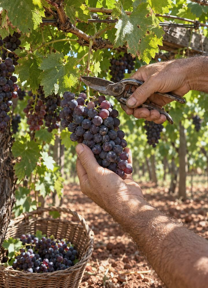 Hands at the harvest and a wicker basket