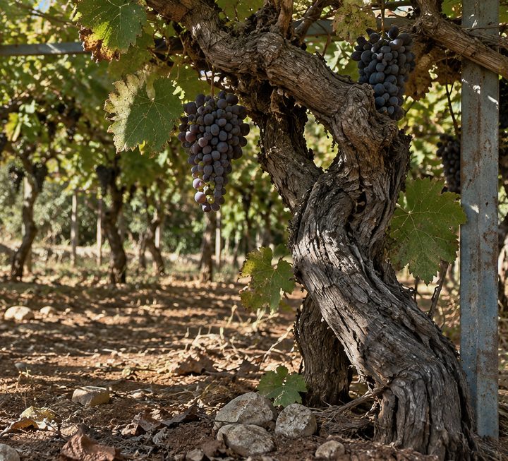 Trunk of an old vine under the pergola