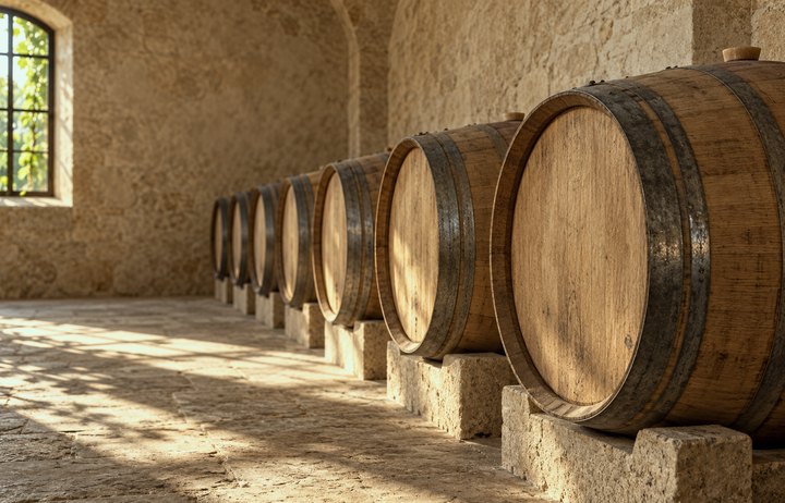 Oak barrels in the light from the window